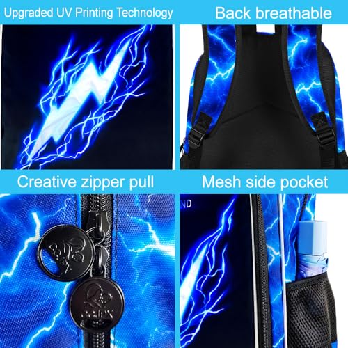Image of 17 inch Backpack for Boy, 3Pcs Lightning Bookbag for Elementary Preschool Kindergarten, Kids School Backpacks with Lunch Box (Blue)
