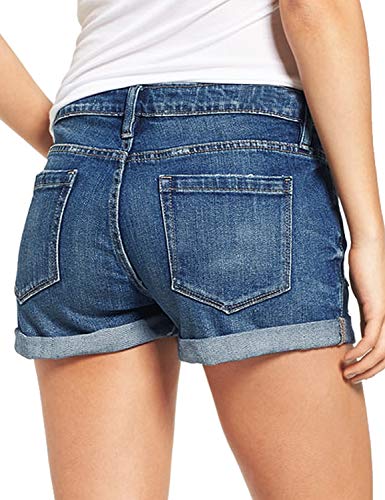 Luvamia Women'S Ripped Denim Jean Shorts High Waisted Stretchy Folded Hem Short Jeans Denim Blue Size Large thumb #2