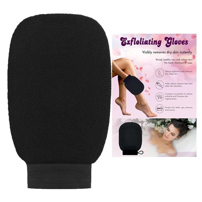 Gloves Spa Massage Body Cleaner Gloves Exfoliating Body & Face, Dead Skin Remover Deep Scrubbing Exfoliating Mitt Glove. (BLACK)-image-19