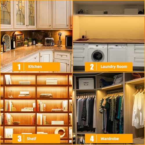 Image of JUSJUBR Under Counter Lights for Kitchen, 4pcs 12 Inch Warm White 3000K Dimmable LED Under Cabinet Lighting with Memory Function, Under Cabinet Lights Plug-in, LED Light Bar for Closet (Pack of 2)