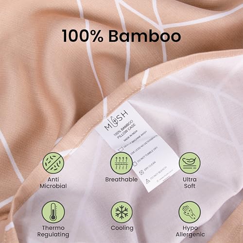 Image of Mush Bamboo Printed Pillow Cover Set of 2 | 100% Bamboo Pillow Cover for Hair and Skin | 300 TC | Breathable, Silky Soft and Envelope Pillowcases | 17 inchx27 inch Geometric Print, Coral