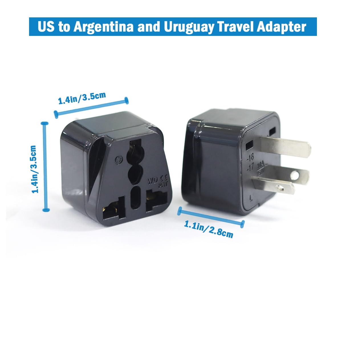 Adaptador de viaje universal, enchufe tipo A a Argentina, Uruguay, Australia, Suiza y Brasil, negro