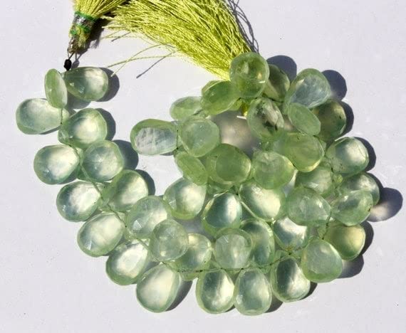 Perles préhnite naturelle 10-13mm briolette facettée fil 8 pouces pour création de collier gemme