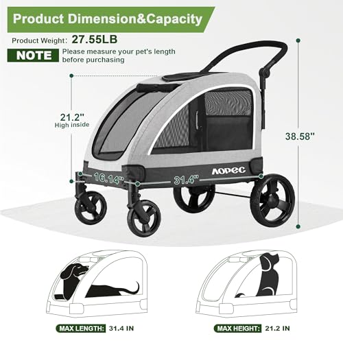Image of Dog Stroller for Large & Medium Dogs, Dual Entry, 160 lbs Capacity, Gray | Folding Pet Stroller, Adjustable Handle, All-Terrain 4-Wheel, Breathable Mesh & Built-in Safety Leash for Outdoor Trips