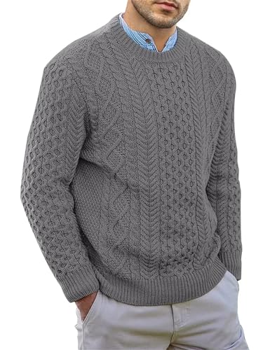 Men's O-Neck Knitted Sweater Classic Solid Long Sleeve Slim Fit Warm Twisted Pullover Sweater2