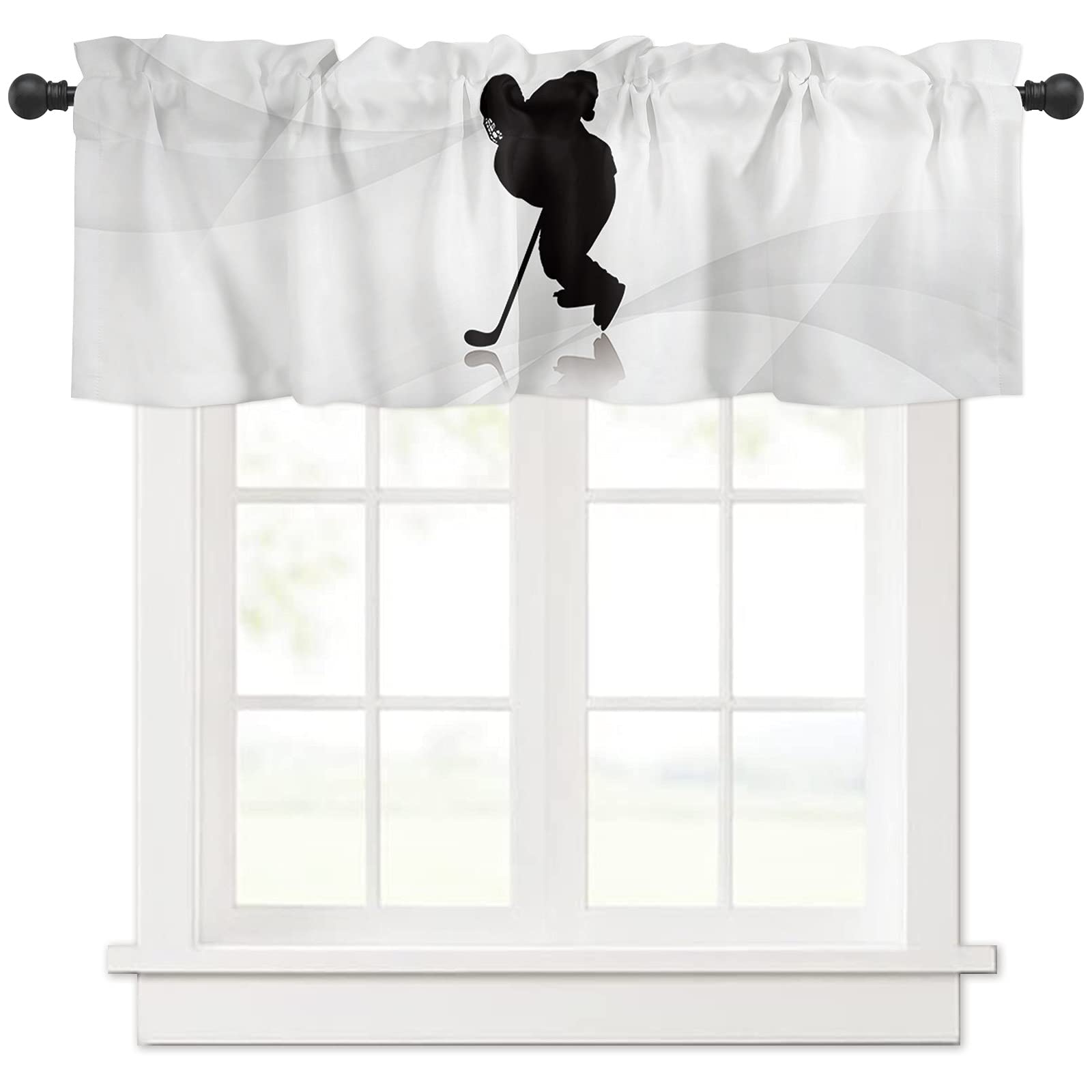 Ice Hockey Pattern Valance Curtain - 54x18 Inch Rod Pocket Blackout Valance For Kitchen, Bathroom