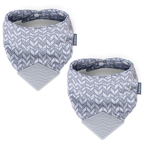 Image of BooginHead Cotton Baby Bandana Teething Bib 2-Pack, Blue Feathers