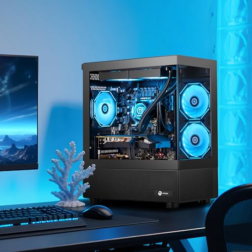 Image of NINGMEI Supreme Master Gaming PC Desktop,AMD Ryzen 7 5700X 8 core 3.8GHz(up to 4.6GHz),GeForce RTX 5060 TI 8GB,32GB DDR4 RAM 3200MHz,1TB NVME SSD,650W PSU, Windows 11 Home 64-bit,Black