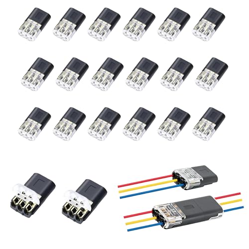 Low Voltage Wire Connector Kit 20PCS 3 Pin Plug-in Electrical Connector No Strip Quick Connect Terminal for LED Light Strip Automotive Audio Wiring