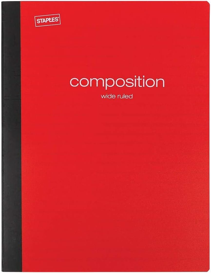 STAPLES Poly Composition Notebook, 9.75” x 7.5”, Wide Ruled, 70 Sheets, Assorted Colors, 24/Carton