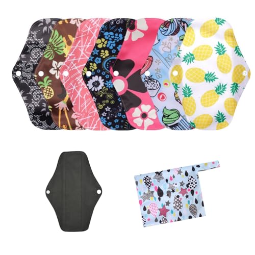 Image of Reusable Waterproof Sanitary Napkin Set,Overnight Reusable Washable Menstrual Pads,8pcs /Set,Pack of 7+1 Storage Bag