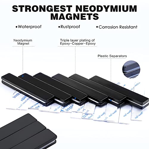 Image of MIKEDE 20 Pack Strong Neodymium Rare Earth Magnets Bars,with Double-Sided Adhesive, Black Epoxy Waterproof Strong Neodymium Magnets - 60 x 10 x 3 mm