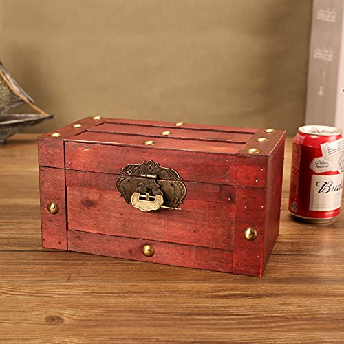 XINWANG Coffre Au Trésor en Bois Antique, Rétro Stockage Treasure Box avec Lock, Convient pour Prise De Vue du Film Et De La Télévision Boîte Props(véritable),A-Large Cover