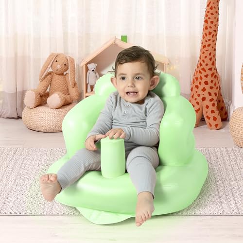 Image of Mink Inflatable Baby Seat for Babies 3 Months & Up, Blow Up Floor Baby Chair with Back Support, Fence & Built-in Air Pump, Sit Me Up Inflatable Chair for Sit Training, Feeding, Travel (Grass Green)