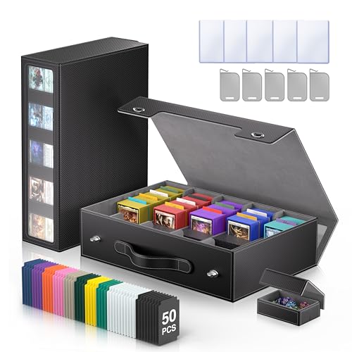 Image of 3900+ Trading Card Storage Box with Handle and Secure Lock, Black | 5-Row MTG Card Case, Commander Display Window, Secure Mechanical Lock, Portable Handle for Easy Transport, Sports Collectors