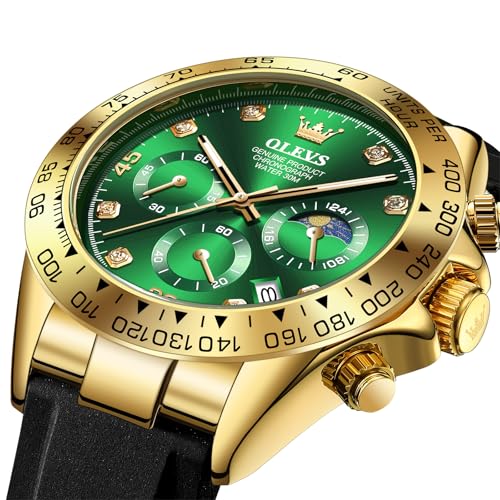 Image of OLEVS Watches for Men Business Diamond Moon Phase Male Watch Chronograph Fashion Dress Waterproof Date Analog Quartz Waterproof SiliconeMen Wrist Watch