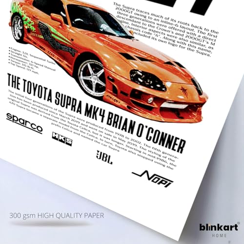 Image of BLINKART Toyota Supra MK4 (Fast & Furious)Car Posters Sticker Gift Items for Boys Room Wall Decor || Comes with Double-Sided Tape|| Decoration Bedroom Living Room Office Studio Decor | 12x18 In (A3) - CAR-297