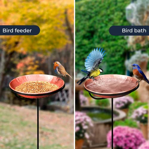 Monarch Abode Standing Bird Bath & Bird Feeder for Outdoors – Pure Copper Hand Hammered Birds Bath Bowl w/ 34-inch Detachable Iron Stand, Wild Birdfeeder and Birdbath for Outside Garden Backyard by Monarch Abode - Image 2
