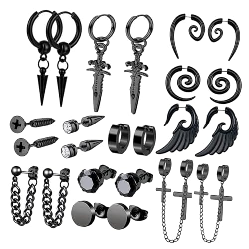 Pendientes de aro SHOWERORO en acero inoxidable negro con acabados modernos premium