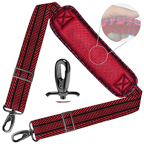 Image of Shoulder Strap 78 inch Universal Handbag Strap with Ultra-thick Fixed Padded and Dual Balanced Adjustable Buckles Shoulder Crossbody Strap for Briefcase Messenger Bag Laptop bag Luggage,Bk&Red Jacquard