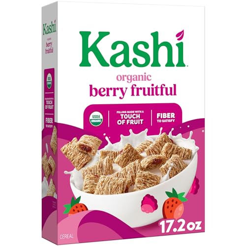 Kashi Breakfast Cereal, Organic, Fiber Cereal, Berry Fruitful, 17.2oz Box (1 Box)