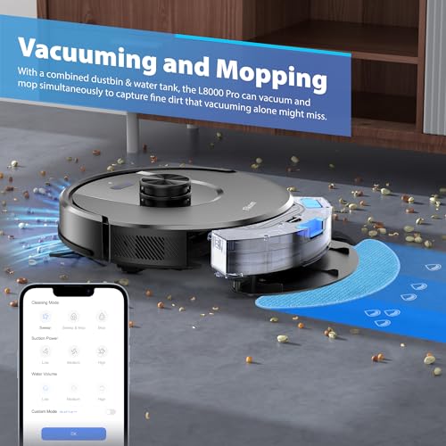 Tikom Robot Vacuum and Mop Combo, 6000Pa Automatic Robotic Vacuum Cleaner, Smart Mapping, 150 Min Max, Ideal for Pet Hair, Hardfloors, Carpets, Home(L8000 Pro) - Image 6