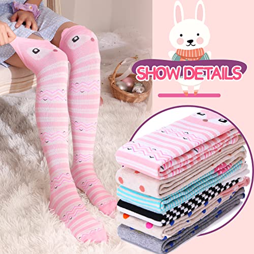 Image of MOGGEI 6 Pairs Kids Girls Knee High Socks Gift Long Crazy Silly Tall Funny Boot Cute Animal Child Fun Socks
