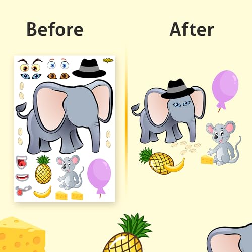 PartyNow Animal Stickers | 24-Pack Make Your Own Stickers for Kids | Make a Face Sticker Sheets with Safari Animals | Mix and Match Kids Stickers | Fun Party Favors for Kids | Safari (Safari Animals) - Image 3