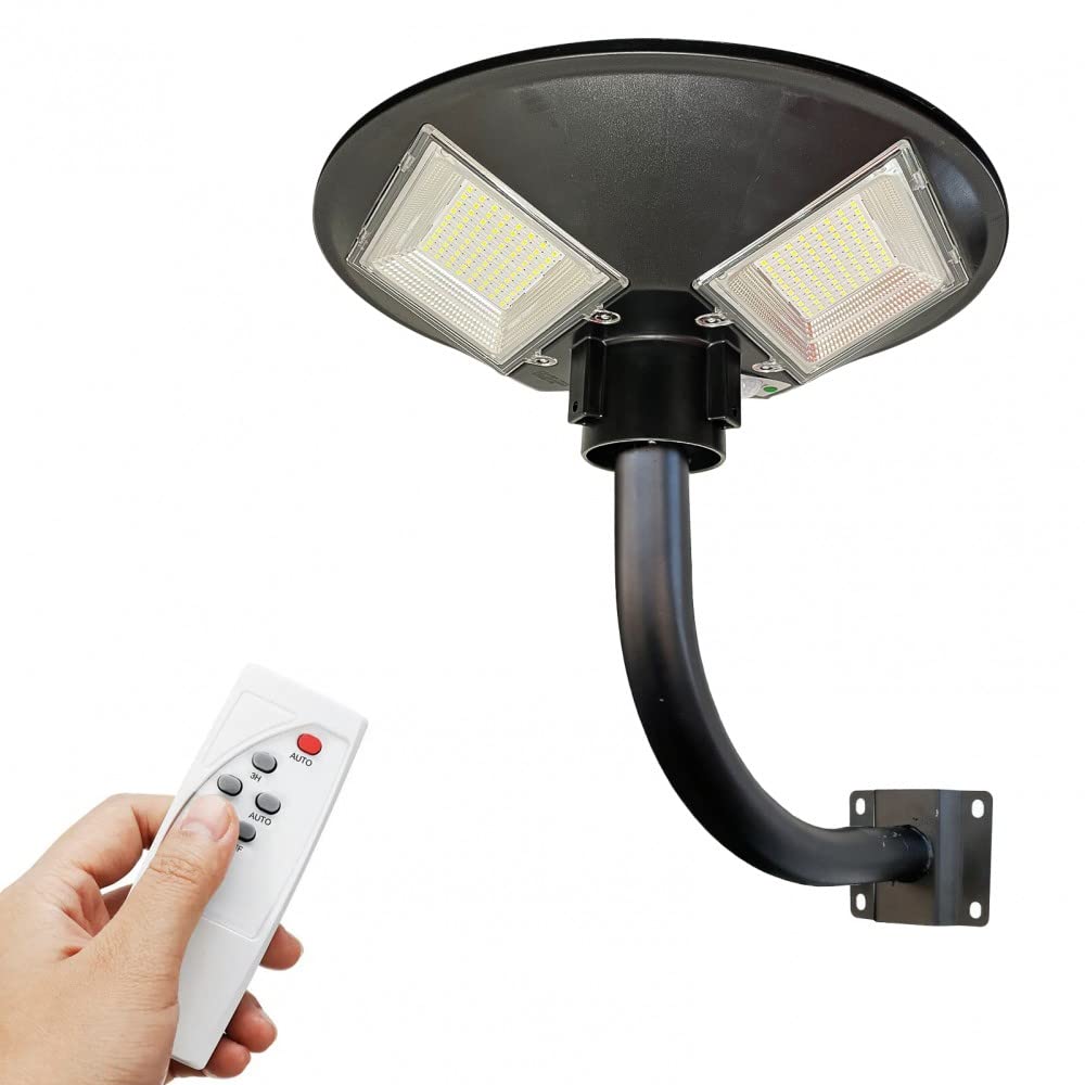 Mediawave Store - Faro Solare Stradale con Palo Curvo da Parete e Telecomando, Illuminazione per Esterni, Pannello Solare, Luce Bianca, Luce per Garage Parcheggio Giardino Vialetto, 55x13Ccm, 053004
