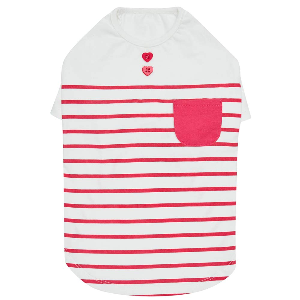 Blueberry Pet Soft & Comfy Summer Vacation Beach Cotton Dog T-Shirt in Pink Stripes, Sea Lover Shirt Tank Top Clothes, Back Length 14", for Small