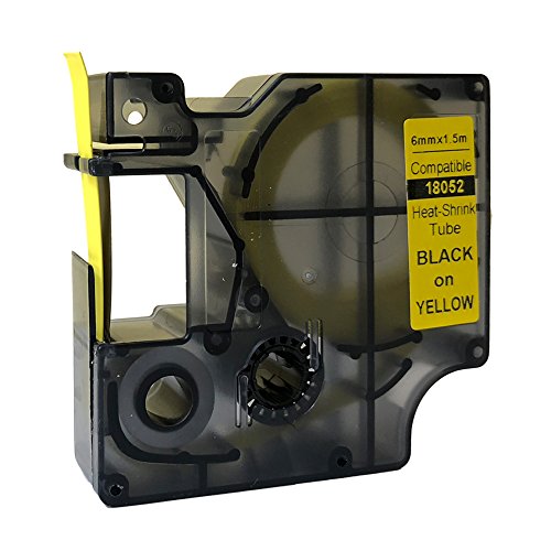 NEOUZA Compatible pour DYMO 18052 S0718270 Rhino IND Industrielles Gaine Thermorétractable Étiquette cassette longueur 1.5m (noir sur jaune, 6mm)