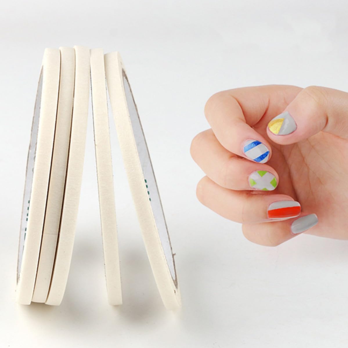 18 Rolls Nail Art Masking Tape Portable Paper Tape for Manicure with Beige Color and Widths Suitable for Home Nails and Repair