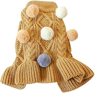 Dogs Sweater Dress With Bowtie, Cute Dogs Clothes Girl with Ball Warm Dog Coat Jumpers Hoodie Cat Clothes,Fleece Pet Coat for Puppy Small Medium Dog