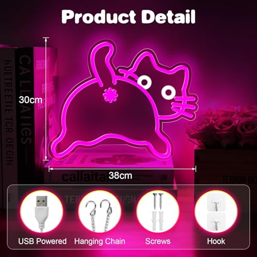 Image of Cat Neon Sign for Wall Decor,Dimmable Funny Kitty Neon Light,Pink Animal Light Up Signs for Bedroom Party Bar Background Christmas Gifts Decorations
