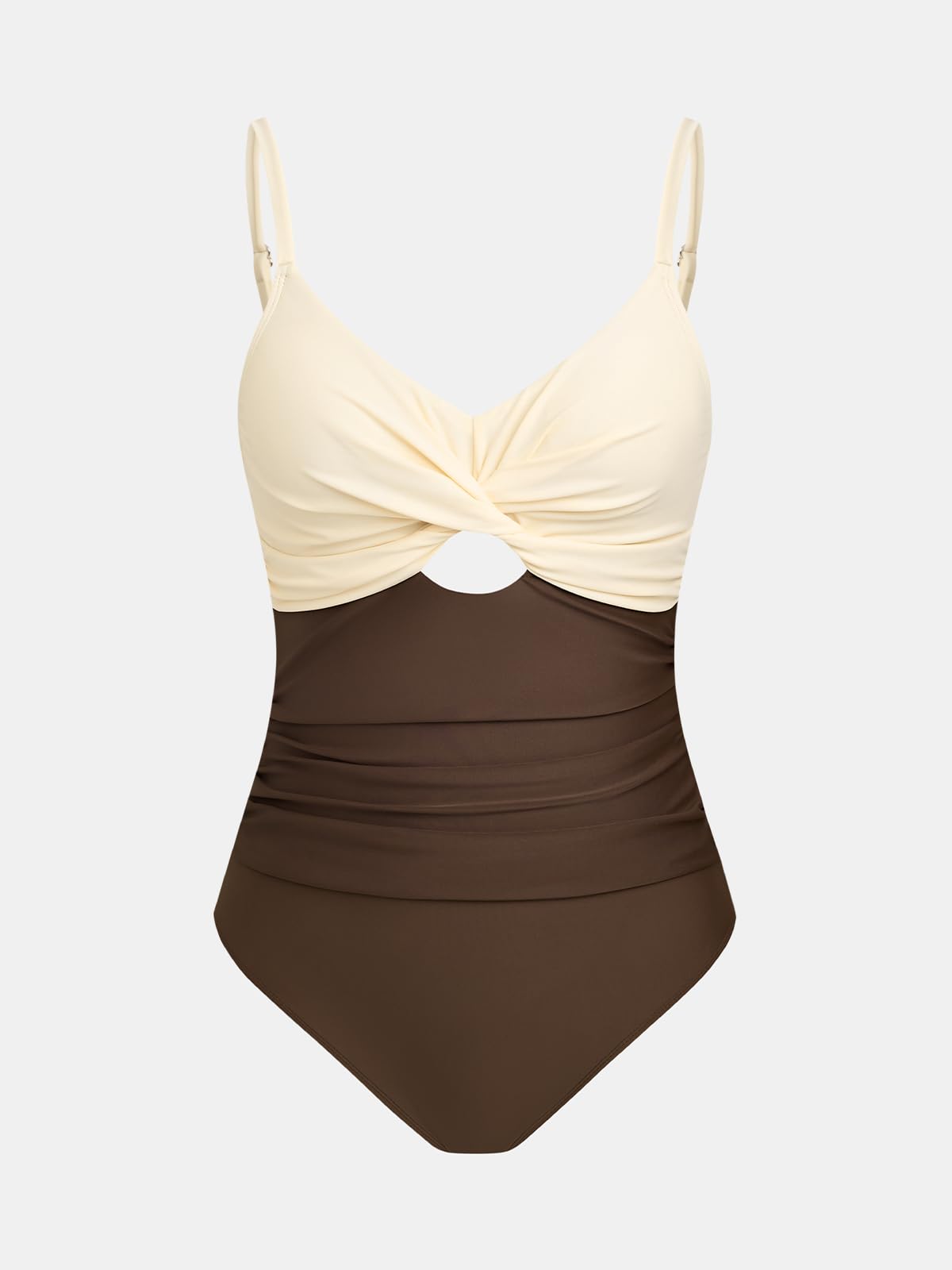 CUPSHE Traje de baño de una pieza para mujer, trajes de baño con abertura frontal torcida, tirantes ajustables, traje de baño fruncido