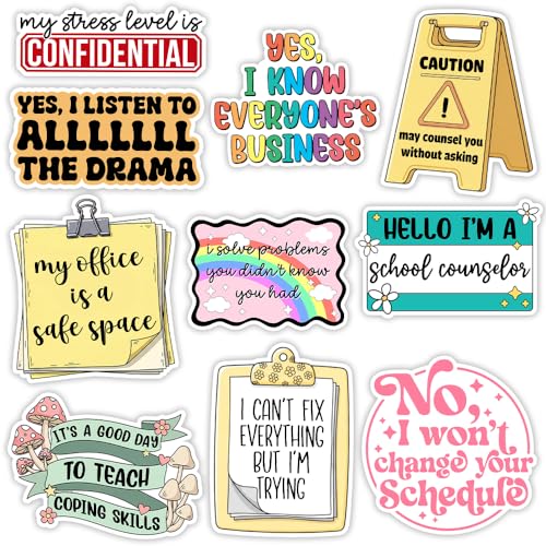 MAIANEY School Counselor Stickers Pack 12Pcs – Counseling Office Decor, Mental Health Humor Decals, Counselor Desk Sticker Set for Laptop Water Bottle, Waterproof Vinyl Stickers