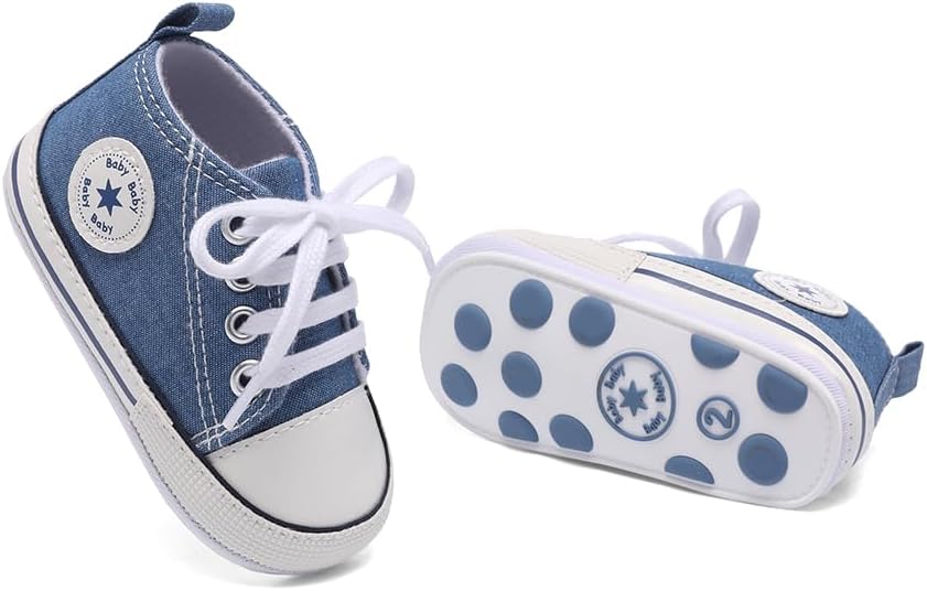Unisex Baby Girls Boys Canvas High-top Shoes, Newborn Infant Anti-Slip Soft Sole Frist Walking Breathable Sneakers - Image 4