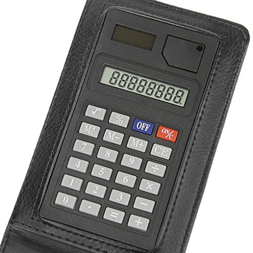 PU Leather A7 Business Notepads with Calculator, Small Pocket Jotter Memo Steno Notebook,Wide Lined 30 Pages Notes and Lists,Travel Notepads with Retractable Rollerball Point Pen,Black Ink