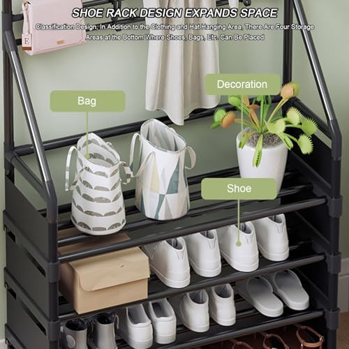 Shoe Rack & Coat Stand with Storage BenchMetal SpaceSaving Organizer for Hallway Entryway & Closet Perfect Home Storage Solution,60cm,D image 4