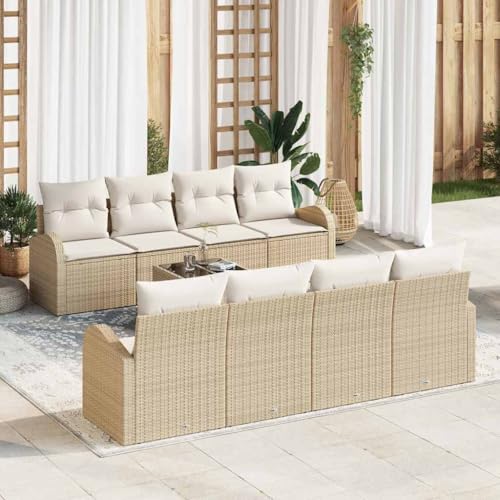 QJBSAVVA Gartensofa 7-TLG. Beige Weiß 55 x 55 x 37 cm aus...