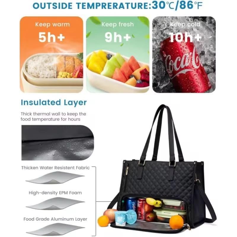 Image of Handcuffs Women's Lunch Tote Bag with Laptop Compartment 2-in-1 Insulated Lunch Tote & Work Handbag Fits 15.6 Inch Laptop Waterproof Office Tote for Work Travel & Picnic