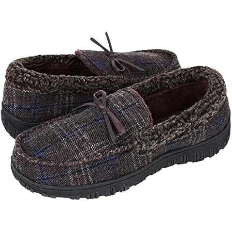 FUPPIA Mens Moccasin Slippers Memory Foam House Slipper Anti-Slip Rubber Sole Indoor Outdoor Bedroom Slippers Slip on Warm Witer Shoes Brown 10 Cover