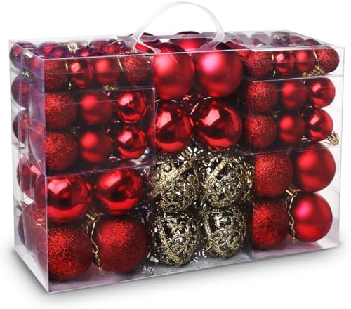 ilauke 100 Christbaumkugeln Rot, Weihnachtskugeln Plastik, Glänzend...
