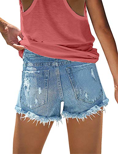 Image of onlypuff Women Denim Shorts Ripped Mid Waisted Jean Shorts with Pockets