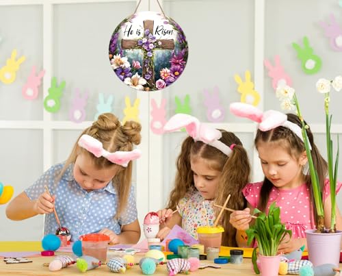 WaaHome-He-is-Risen-Sign-Wreath-for-Front-Door-Decor-Religious-Cross-Easter-Hanging-Door-Decorations-Farmhouse-Flower-He-is-Risen-Door-Sign-Hanger-for-Home-Spring-Wall-Indoor-Outdoor-Decorations WaaHome He is Risen Sign Wreath for Front Door Decor Religious Cross Easter Hanging Door Decorations Farmhouse Flower He is Risen Door Sign Hanger for Home Spring Wall Indoor Outdoor Decorations