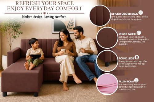 Image of 3 Seater Wooden Sofa with Ottoman | Modern Sofa Set for Living Room | Stylish Home Furniture Sofa with Comfortable Seating-Brown