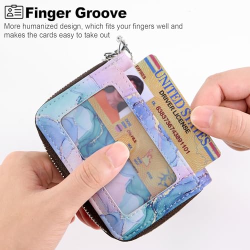 Image of Mayski Credit Card Holder, Zipper Credit Card Wallet for Women, Small Accordion Card Cases Holder, KeyChain Wallet, Business Card Holder, Pink Marble