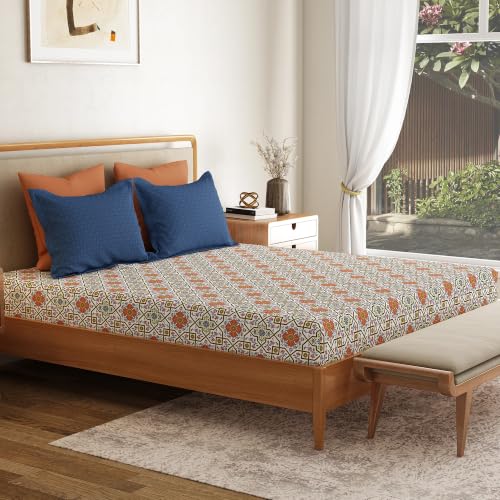 Image of Mytrident Bedsheet for Double Bed Queen Size |90 Inches x 100 Inches | Flourish Red