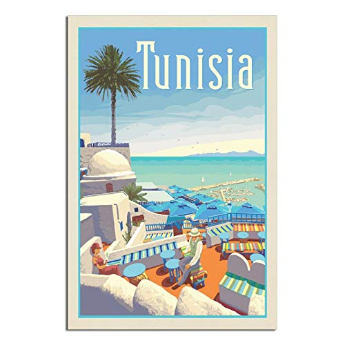 Poster de voyage vintage Tunisie sur toile pour chambre à coucher, décoration murale, 20 × 30 cm