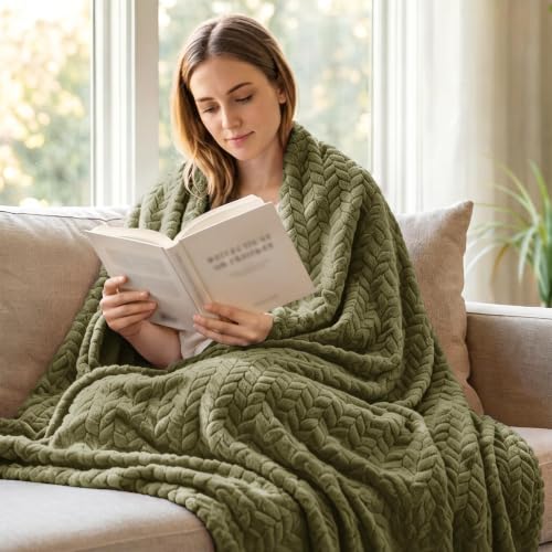 Image of Exclusivo Mezcla Fleece Throw Blanket for Couch Sofa, 50 inchx70 inch, Olive Green